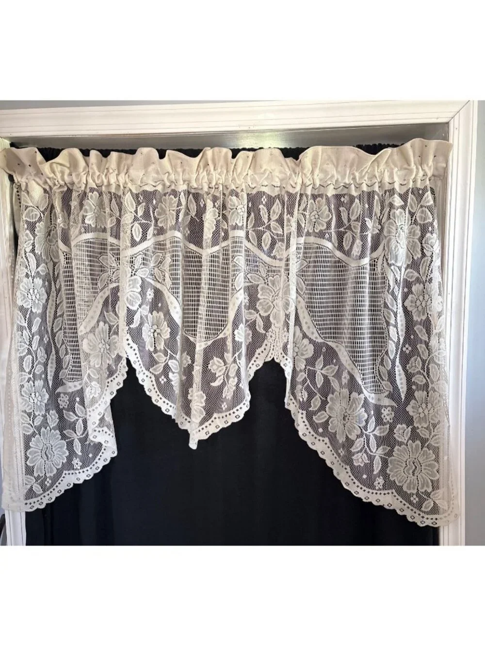 Floral Lace Rod Pocket Window Valance Cream 72x36 Vintage Look